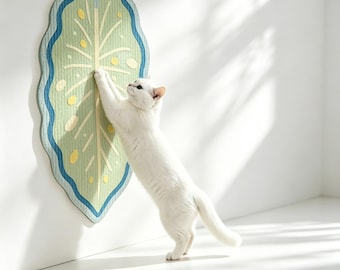 Aan de muur te bevestigen krabpaal met groene bladeren, verticale krabplank van vilt, botanisch kattenspeelgoed, accessoire voor huisdieren binnenshuis en stijlvolle woondecoratie