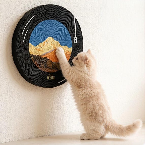 360 Rotating Wall Mounted Cat Scratcher, Circular Cardboard Scratch Pad, Durable Cat Scratching Board, Interactive Cat Toy