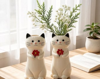 Harz Katzen Vase, niedlicher Kätzchen Blumentopf, wunderlicher Katzen Topf, Cottagecore Wohndekor, Geschenk für Katzenliebhaber