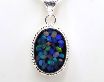 Deutsch Silber Oval Opal Anhänger Halskette, Boho Statement Schmuck, Oktober Geburtsstein