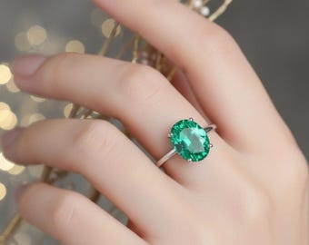 Oval Labrador Smaragd 925 Sterling Silber Ring | Minimalistischer grüner Edelstein