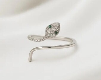 Sterling Silber Schlangen Ring | Weißer AD Stone Schlange, verstellbares Band