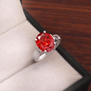 Oval Red Ruby Solitaire Ring, Sterling Silver Statement, July Birthstone Jewelry