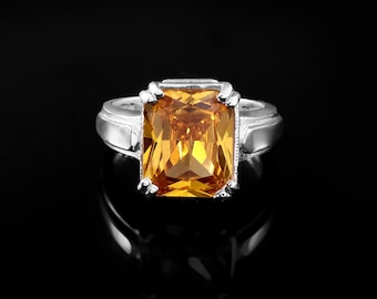 Smaragdschliff Gelb Citrin Statement Ring | Sterling Silber November Birthstone Cocktail Ring