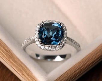 Blauer Saphir Ring | Sterling Silber, Weiß AD Stone Halo