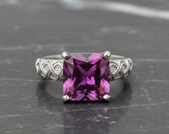925 Sterling Silber Amethyst Ring | Quadratisch geschnittener Edelstein-Statementring