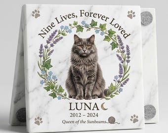 Personalized Carrara Marble Pet Memorial Stone – Custom Photo Etched Plaque
