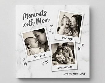 Personalized Mother's Day Gift - Custom Photo Collage Marble Plaque - Polaroid Style Memory Stone