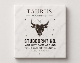 Taurus Zodiac Marble Plaque – Stubborn Bull Office Desk Accessory (6x6 Inch)