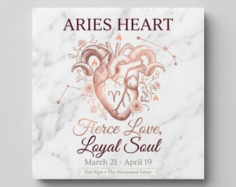 Personalized Aries Zodiac Romantic Marble Plaque - Rose Gold Warrior Heart Decor - Anniversary Gift for Her - 6x6 Carrara Stone
