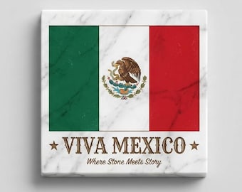 Personalized Mexican Heritage Marble Plaque – Carrara Stone México Flag Decor