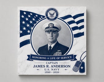 Personalized Army Veteran Memorial Plaque, Custom Military Marble Stone Art