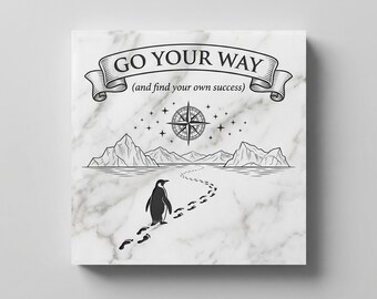 Personalized Penguin Marble Plaque – Arctic Pathfinder Stone Art (6x6 Inches)