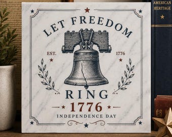 Historical Liberty Bell Marble Plaque - Let Freedom Ring 1776 - Independence Day Heritage Gift - Americana Art Keepsake