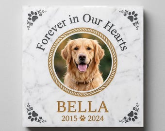 Personalized Pet Memorial Marble Stone, Remembrance Outdoor Stone, Custom Photo Headstone