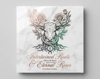 Personalized Taurus Zodiac Romantic Marble Plaque - Intertwined Roots & Roses - Rose Gold Fixed Earth Decor - 6x6 Carrara