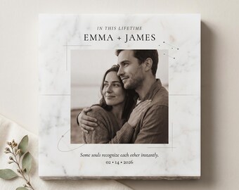Custom Couple Photo Marble Plaque - In This Lifetime Keepsake - Cinematic Editorial Portrait on Carrara Stone - Modern Anniversary Gift