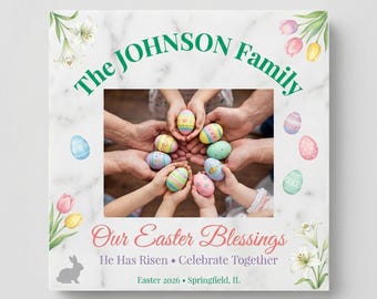 Personalized Family Unity Easter Marble Plaque - Multi-Generational Hands & Eggs Photo - Custom Family Name