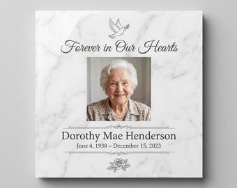 Personalized Carrara Marble Memorial Plaque – Custom Photo Etched Stone Tribute