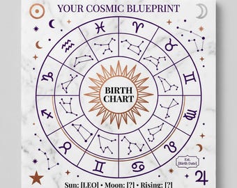 Personalized Astrology Birth Chart Plaque – Carrara Marble Cosmic Decor (6x6")
