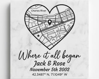 Personalized Heart Map Marble Plaque – Anniversary Keepsake Stone Art