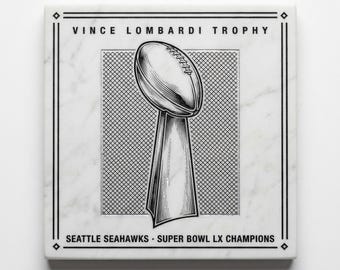 Vince Lombardi Trophy Plaque – Carrara Marble Super Bowl LX Champions Art
