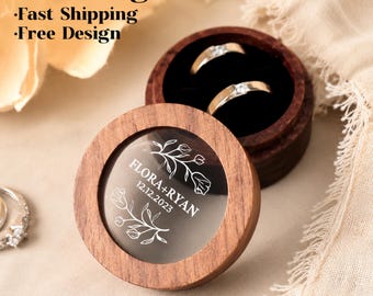 Caja para anillos de madera de nogal hecha a mano, caja redonda vintage personalizada para anillos, recuerdo rústico de boda, caja para anillo de compromiso, regalo para guardar anillos para ella.
