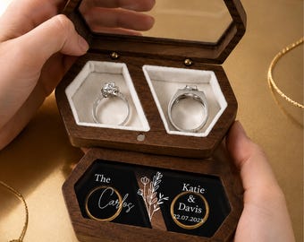 Caixa para alianças personalizada, porta-alianças de madeira com 2 compartimentos, porta-alianças, caixa porta-alianças, estojo para alianças de noivado e casamento, caixa de joias