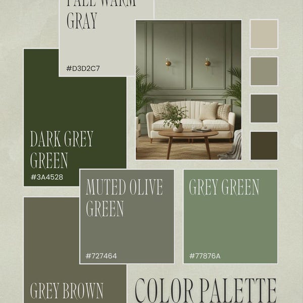 Muted Olive Green Interior Design Palette | Canva Color Scheme Template (Digital Download)