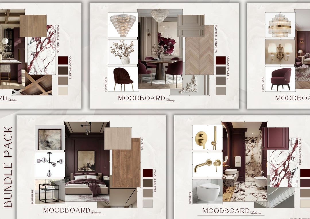 Luxury Burgundy Interior Moodboard Bundle | 5 Editable Canva Templates ...