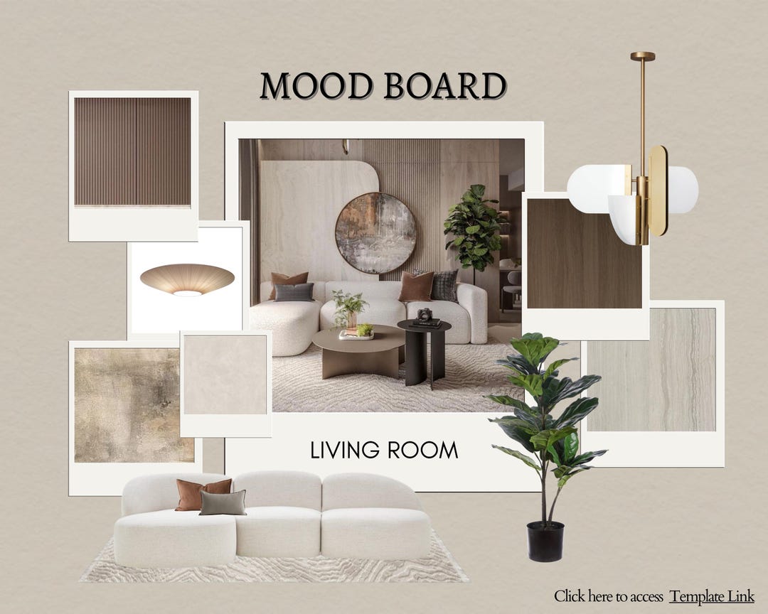 Living Room Moodboard Template | Warm Contemporary Interior Design ...