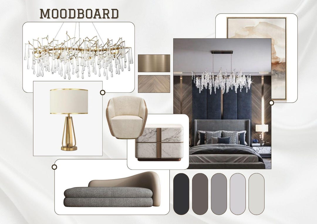 Luxury Bedroom Moodboard Template | Interior Design Canva | Navy Blue ...