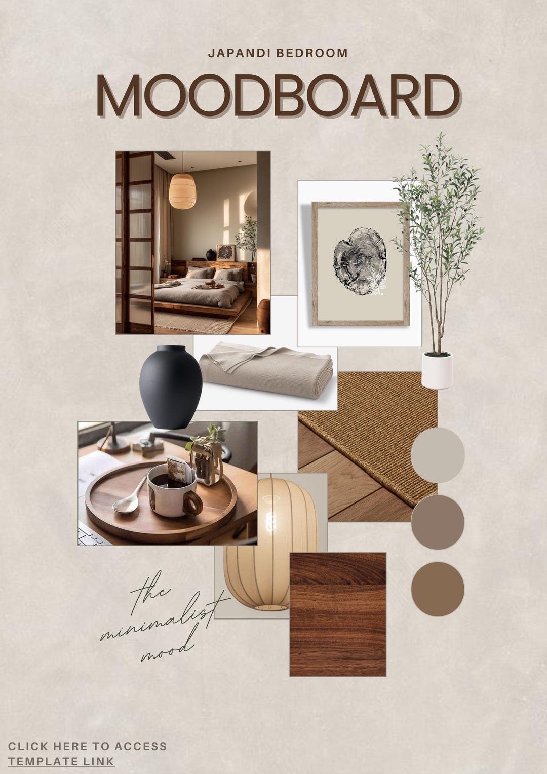 Japandi Bedroom Moodboard Template – Editable Canva Interior Design ...