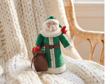 Small Emerald Santa Tree Topper, Handmade Felt Father Christmas Decor | Whimsical Christmas Holiday Keepsake