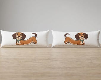 Long Dachshund Illustration Body Pillow | Cute Wiener Dog Bolster