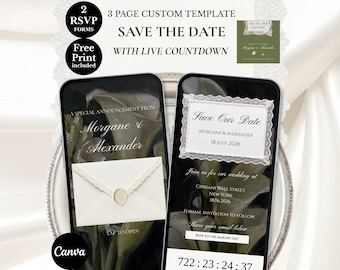 Sitio Boda Save the Date Encaje Old Money, Invitación Elegante Estilo Floral Coquette con Tapete de Encaje: Cuenta Regresiva en Vivo, RSVP