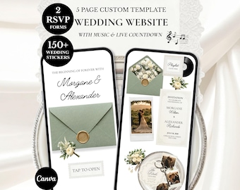 Editable Wedding Website Template, Sage Green Floral Old Money Canva Design (Digital Download)
