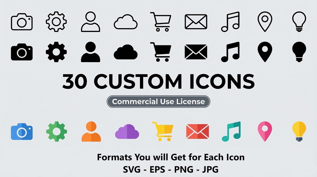 Examples Custom Icons Custom Icons Pack | up to 30 Icons | Black Outlined, Filled, Flat ...