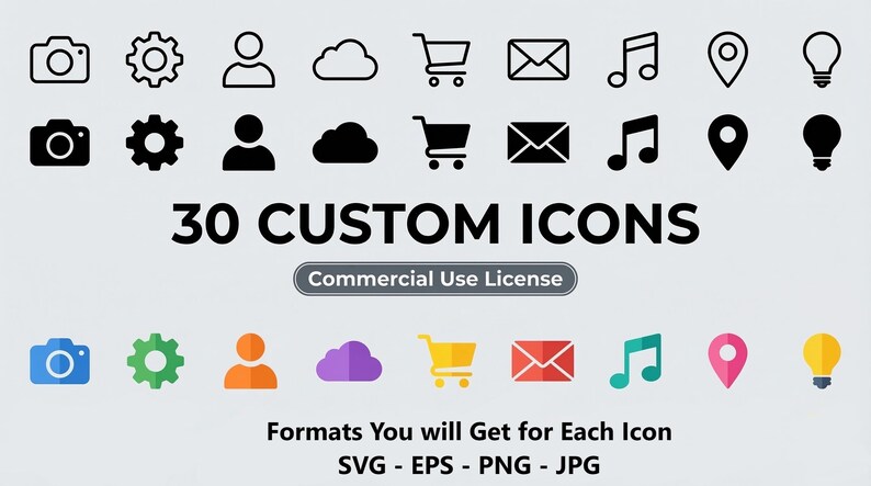 Custom Icons Pack | up to 30 Icons | Black Outlined, Filled, Flat ...