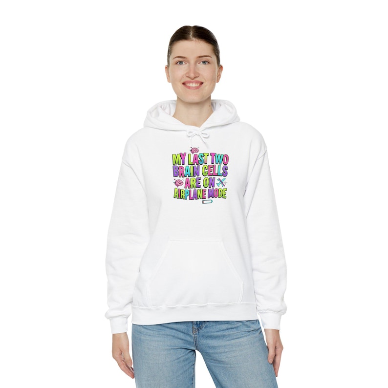 My Last Two Brain Cells Are On An Airplane Mode Hoodie | Funny Text Art image 3