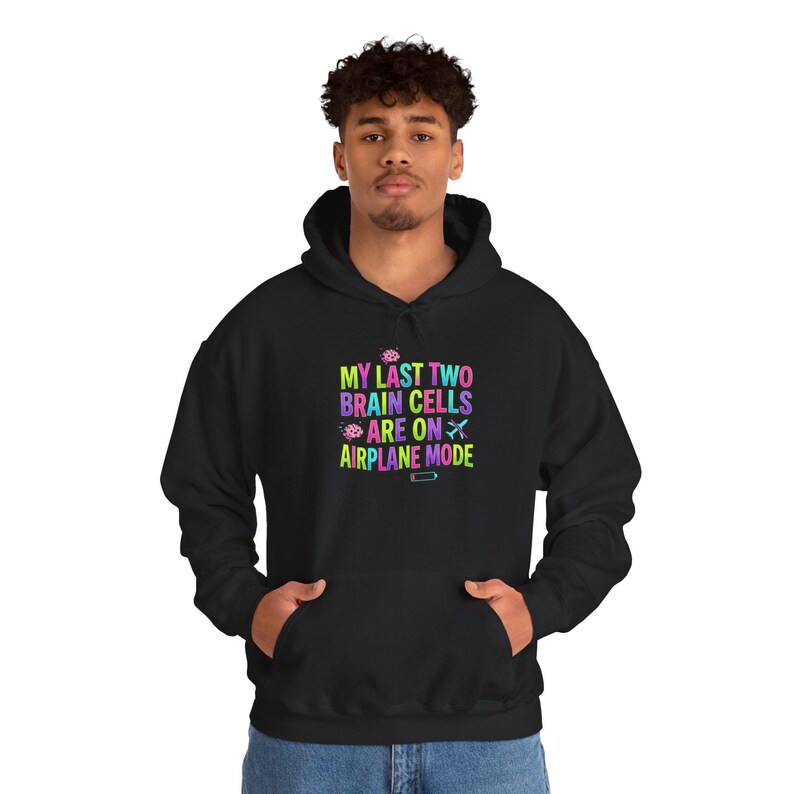 My Last Two Brain Cells Are On An Airplane Mode Hoodie | Funny Text Art image 8