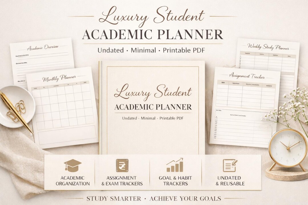 Student Academic Planner Printable | Undated Study Organizer (PDF ...