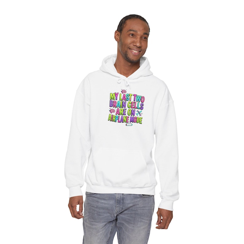 My Last Two Brain Cells Are On An Airplane Mode Hoodie | Funny Text Art image 5