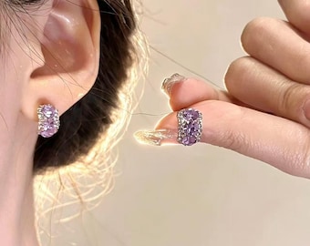 円形の紫色のダイヤモンドイヤリング、精巧なスターリングシルバージュエリー、誕生日プレゼント、ブライズメイドイヤリング、クリスマスプレゼント、母の日ギフト