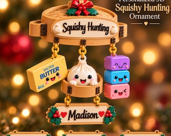 Personalized Squishy Hunting Ornament, 3D Squishy Christmas Ornament, Custom Name Dumpling Ornament, Squishy Lover Gift for Kids
