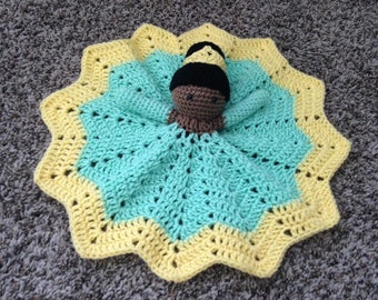 Crochet Tiana princess lovey, security blanket, doll, baby shower