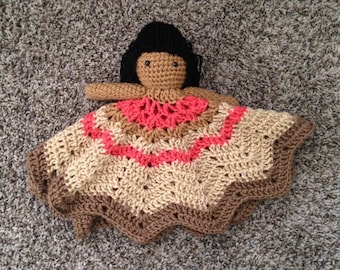 Crochet Moana princess lovey, security blanket, doll, baby shower