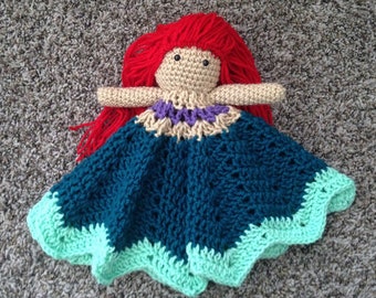 Crochet Ariel princess lovey, security blanket, doll, baby shower