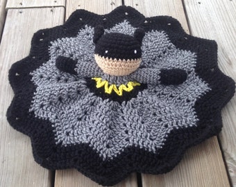 Crochet Batman lovey, security blanket, doll, baby shower, baby shower