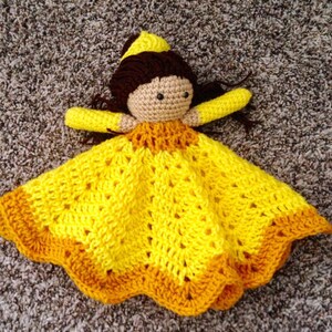 Crochet Belle princess lovey, security blanket, doll, baby shower image 1